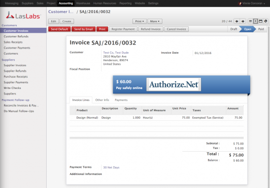 Using Odoo – Sending an Invoice to a Customer