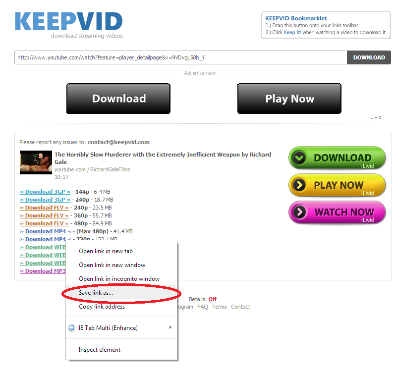 youtube video download keepvid